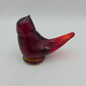 Titan Art Glass Cardinal of Love Red Glass Bird Figurine W. Ward 1989 signed 4"